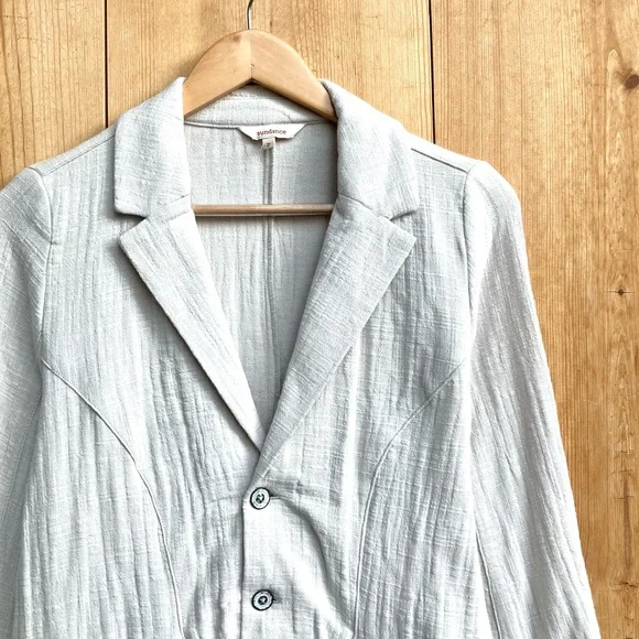 Sundance Turlington 100% Cotton Ruffle Trim Textured Blazer Jacket Sz 2 - Picture 3 of 7